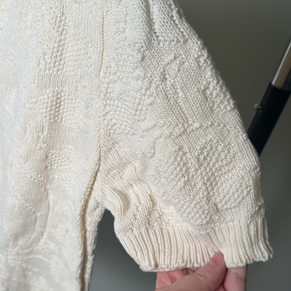 Cuddle Knit Vintage 100% Cotton Cottagecore Cream Short Sleeve Sweater Top - Picture 6 of 7